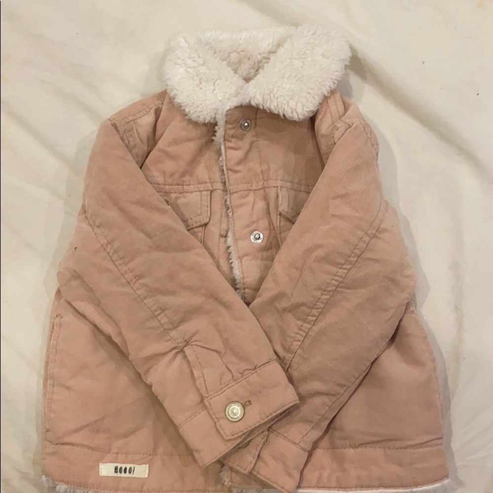 Zara Baby Pink Corduroy Coat w/ Furry Lining NWT